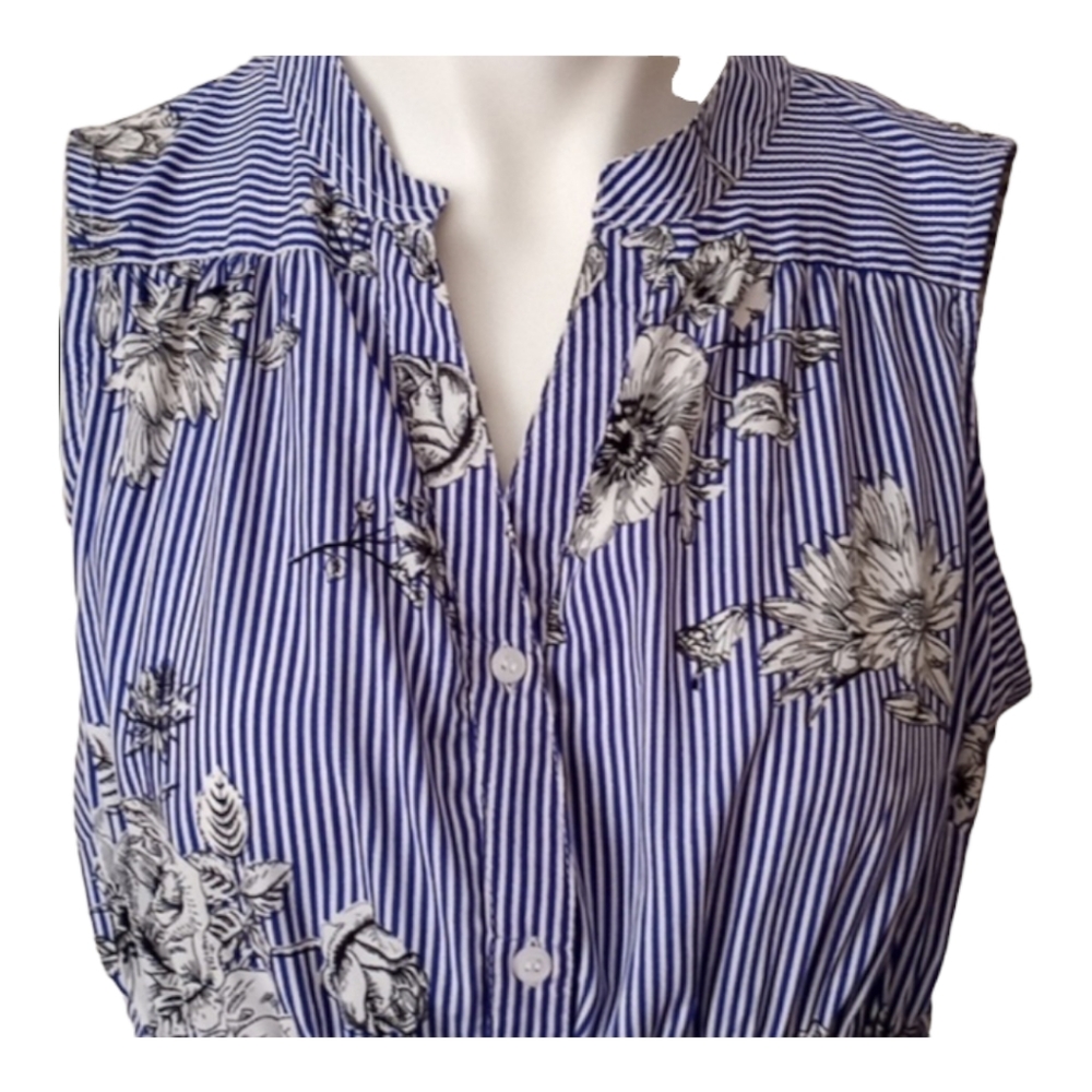 A Hint of Blush Blue White Floral Stripe Mini Dress Size M - Picture 5 of 14